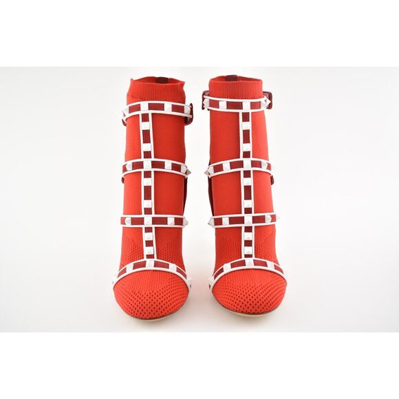 Valentino Rockstud Bodytech Red White Sock Knit Ankle Heel Boot Bootie 38.5 - Picture 6 of 13
